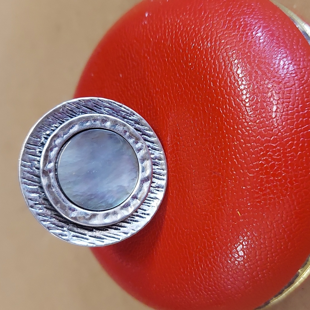 Vintage Circle Silver & Mother of Pearl Statement Ring